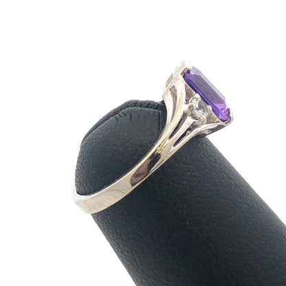 Vintage 10K White Gold Baby's Child's Amethyst White Topaz February Ring