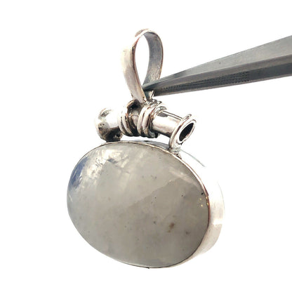 Vintage 925 Sterling Silver Oval Cabochon Moonstone Statement Pendant