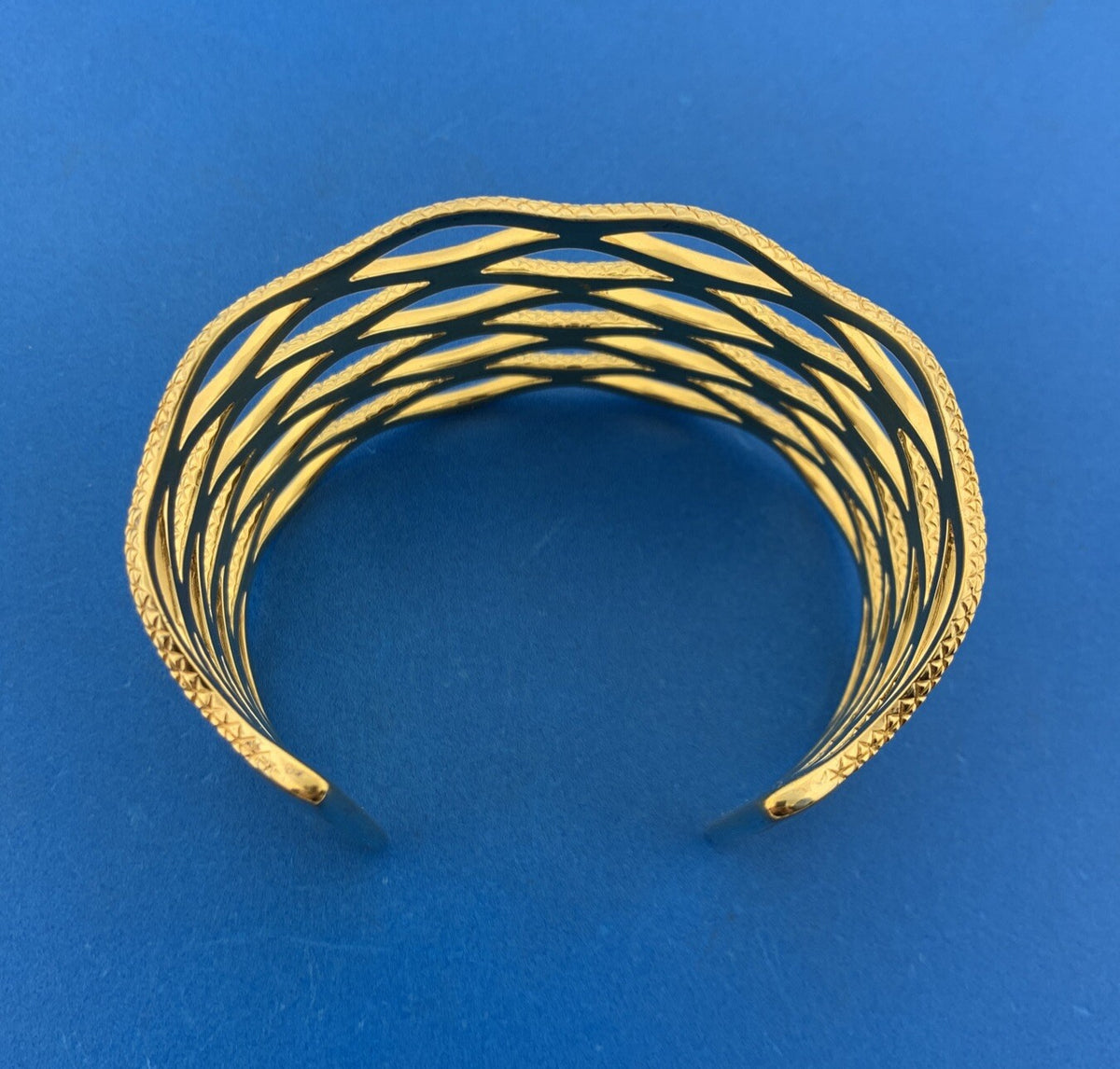 CORDOVA 925 Sterling Silver Vermeil Textured Polished Statement Cuff Bracelet