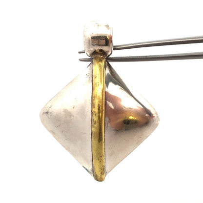 Vintage Taxco Mexico Laton 925 Sterling Silver Brass Square Statement Pendant