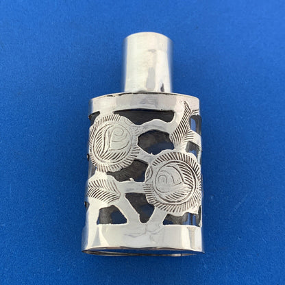 Vintage Taxco Mexico 925 Sterling Silver Overlay Perfume Scent Flask Bottle