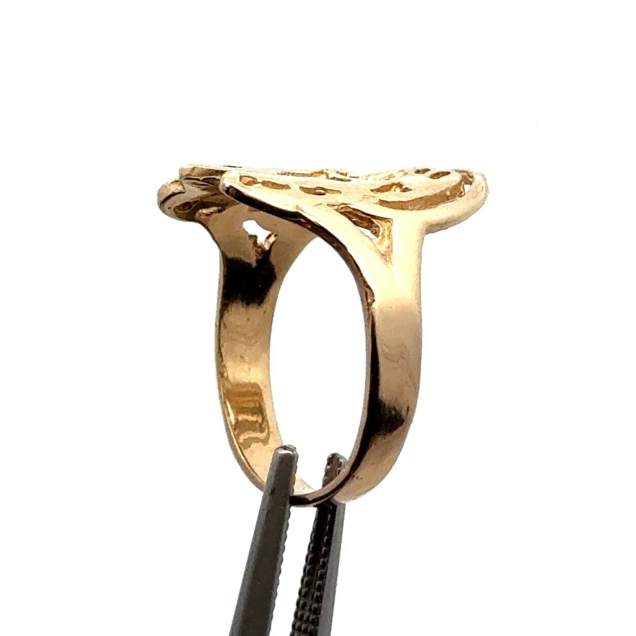 14K Yellow Gold Modernist Cutout Jesus Christ Face Religious Ring