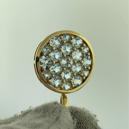 Designer HN Gold Plated Sterling Silver 925 Blue Topaz Circle Pendant Necklace