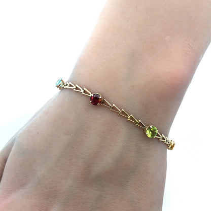 Gorgeous 14k Yellow Gold Multi-Gemstone Mother's Triangle Link Bracelet