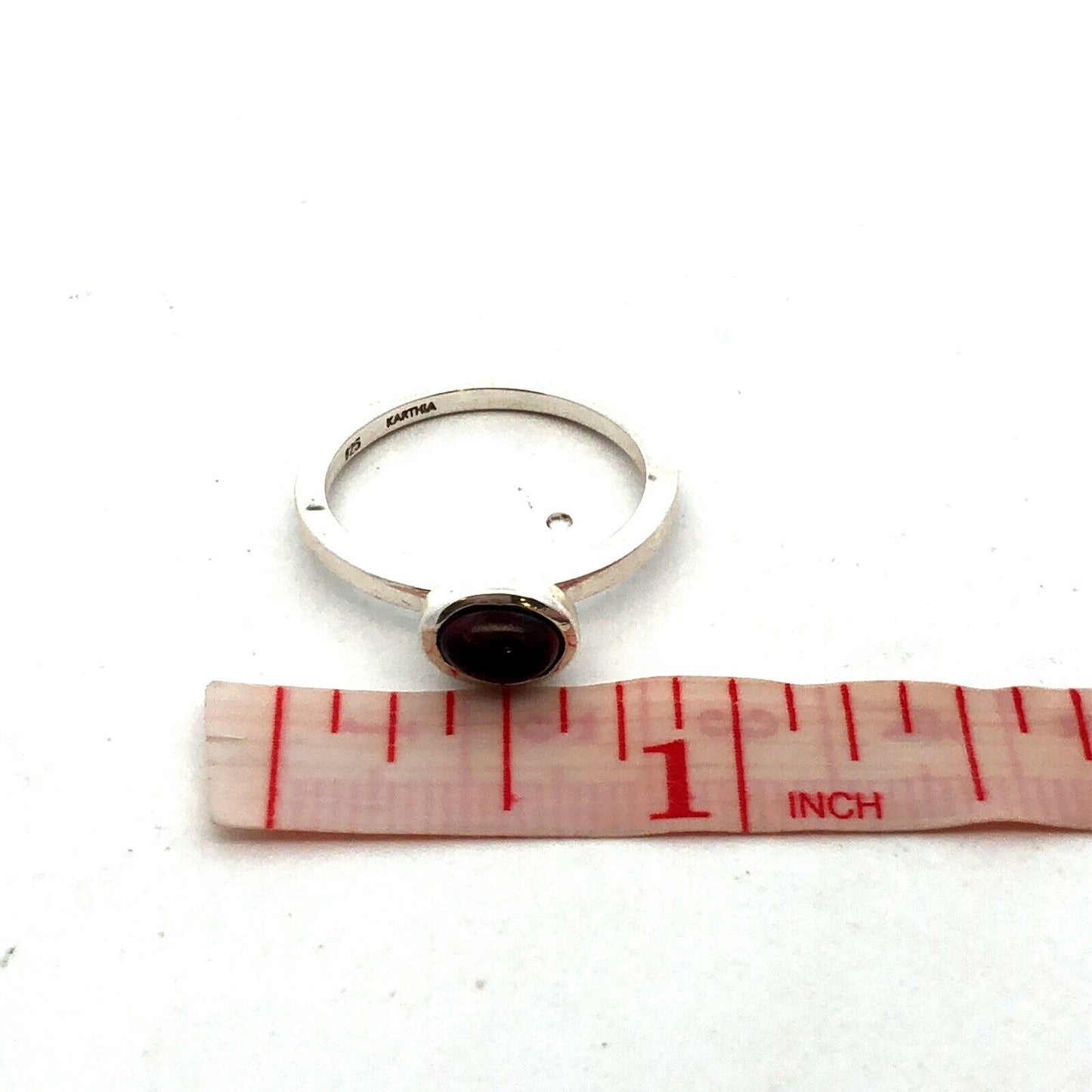 Designer Karthia Sterling Silver Oval Red Garnet Bezel Solitaire Stackable Ring