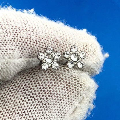 Vintage 14K White Gold Rhinestone Petite Flower Starter Stud Earrings