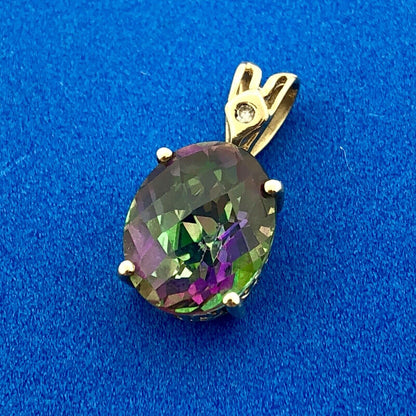 Designer 14k Yellow Gold Mystic Topaz Diamond Accent Pendant