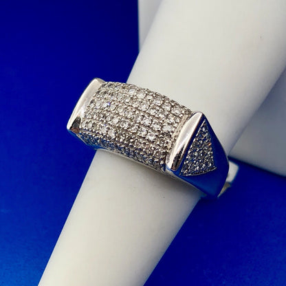Gorgeous 14k White Gold Round Cut Diamond Unisex Pave Ring Size 7