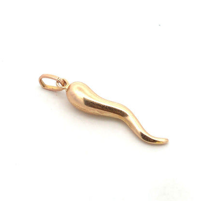 14K Yellow Gold Italian Horn Charm Pendant