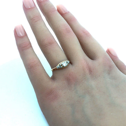 Vintage Designer SH 14K Yellow White Gold Round Diamond Engagement Ring