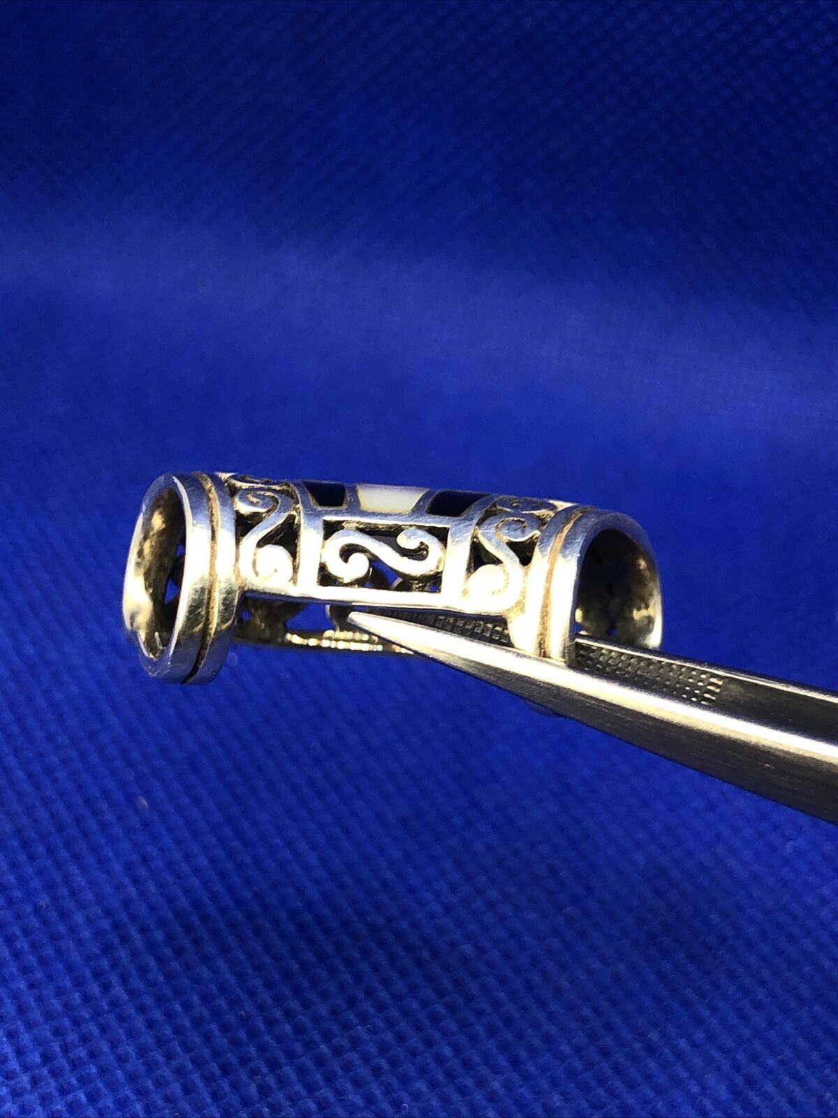 SX Black Onyx & Mother of Pearl Inlay 925 Sterling Silver Statement Pendant