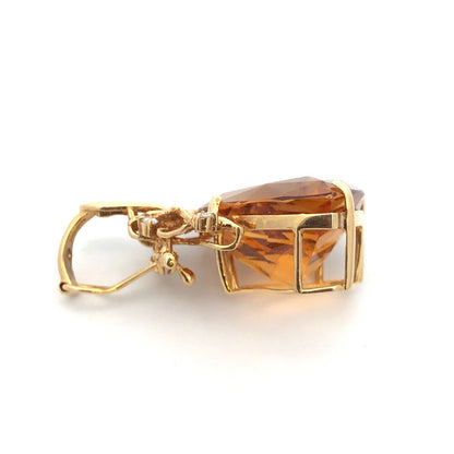 Vintage 14K Yellow Gold Trillion Citrine Diamond Accented Enhancer Pendant