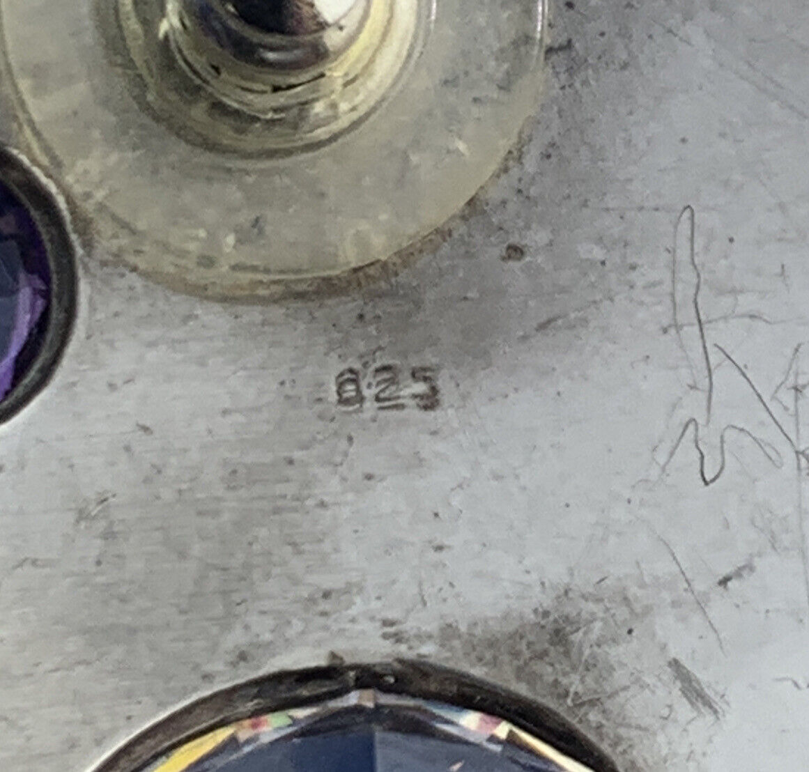 Estate 925 Sterling Silver White Amethyst Purple Sapphire Oval Stud Earrings