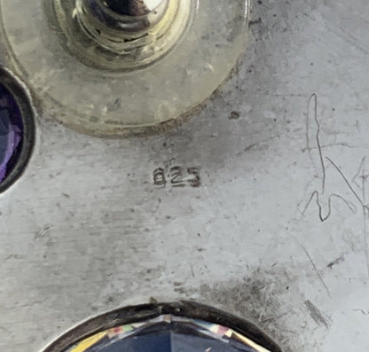 Estate 925 Sterling Silver White Amethyst Purple Sapphire Oval Stud Earrings