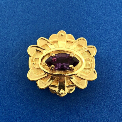 Designer 14K Yellow Gold Amethyst Solitaire Oval Scroll Slide Charm For Bracelet