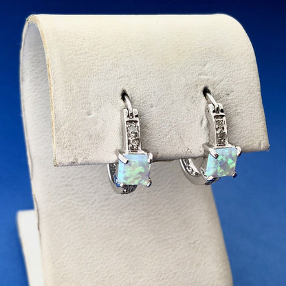 Designer MD 925 Sterling Silver Opal Diamond October Petite Hoop Earrings