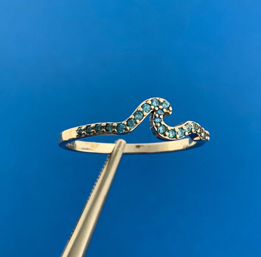Designer 925 Sterling Silver Round Blue Topaz Wave Stackable Band Ring