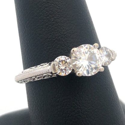 14K White Gold Three Stone Moissanite Engagement Bridal Anniversary Ring