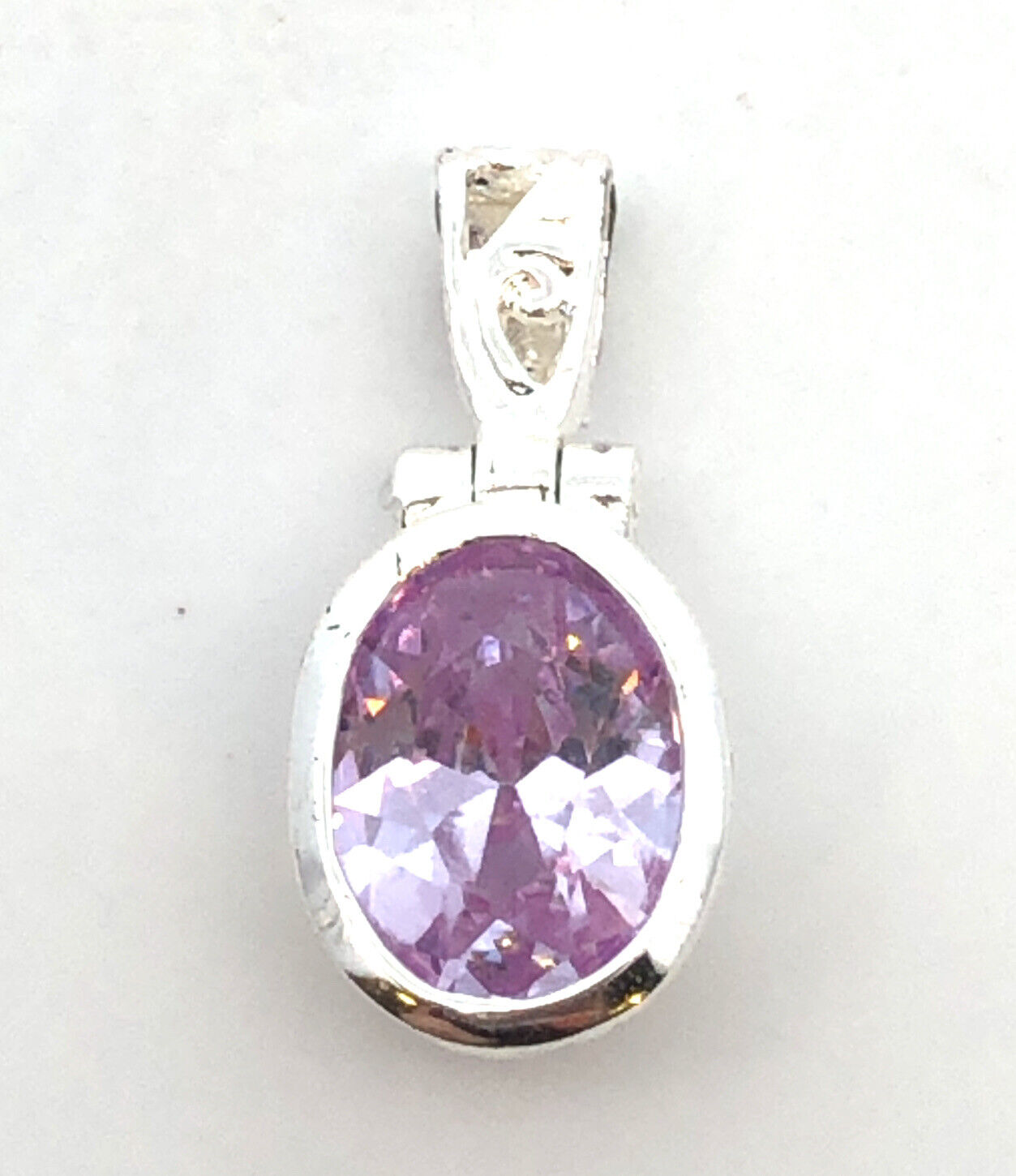 Designer 925 Sterling Silver Oval Purple Cubic Zirconia Small Filigree Pendant