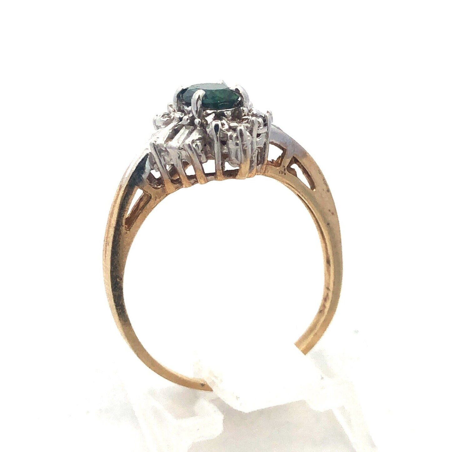 Gorgeous 14k Yellow and White Gold Oval Blue Topaz Diamond Accent Ring Size 6.25