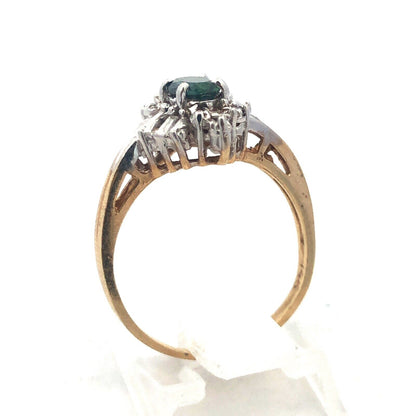 Gorgeous 14k Yellow and White Gold Oval Blue Topaz Diamond Accent Ring Size 6.25