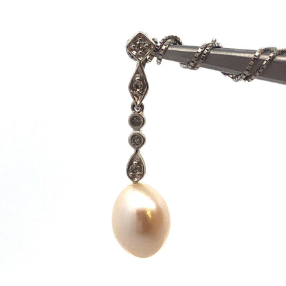 Designer AJ 14K White Gold Diamond Pearl Bridal Pendnat June Wedding Necklace