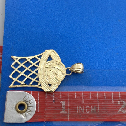 Designer GS 10K Yellow Gold Basketball & Net Hoops Pendant