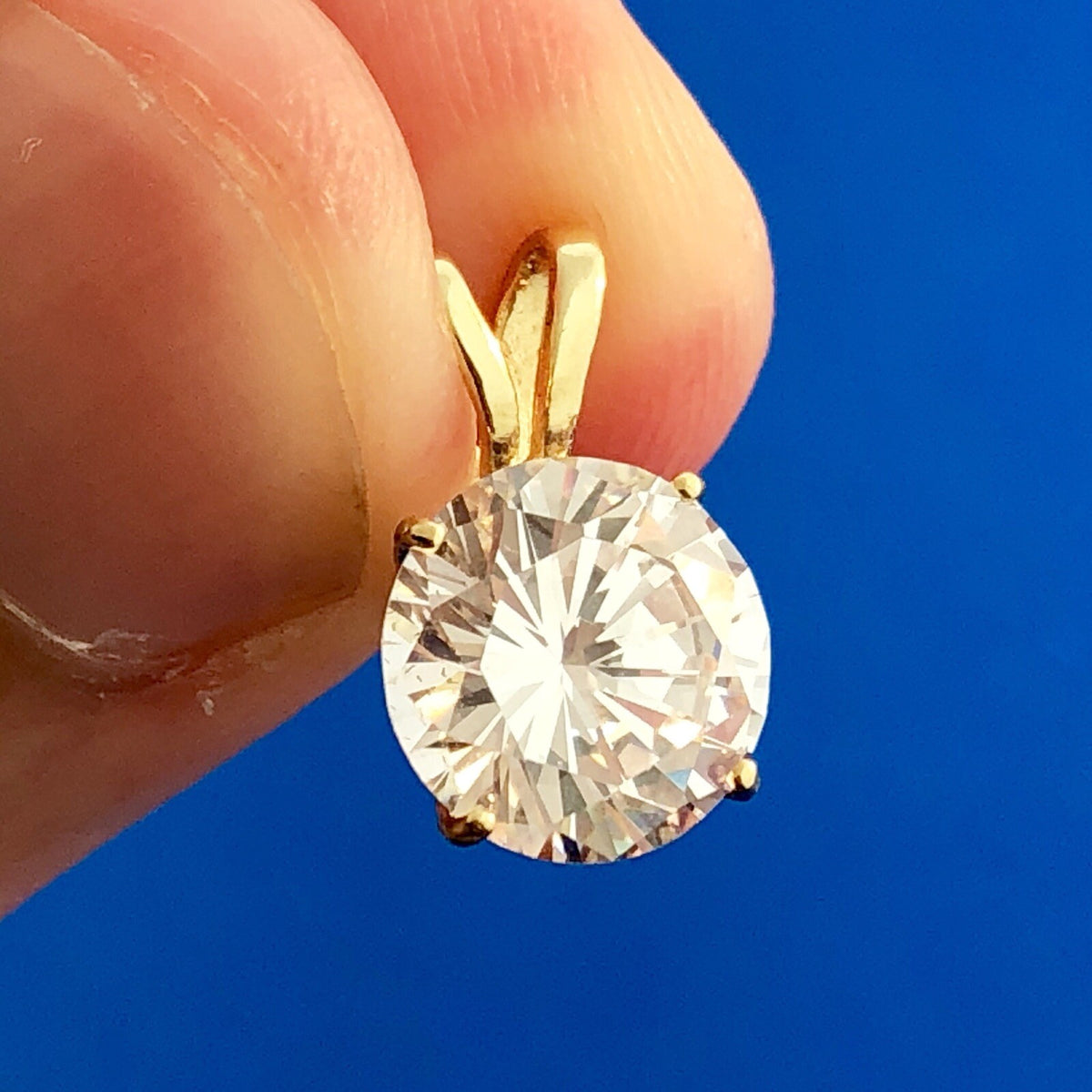 Classic 14K Yellow Gold Solitaire 2 Carat Cubic Zirconia CZ Drop Dangle Pendant