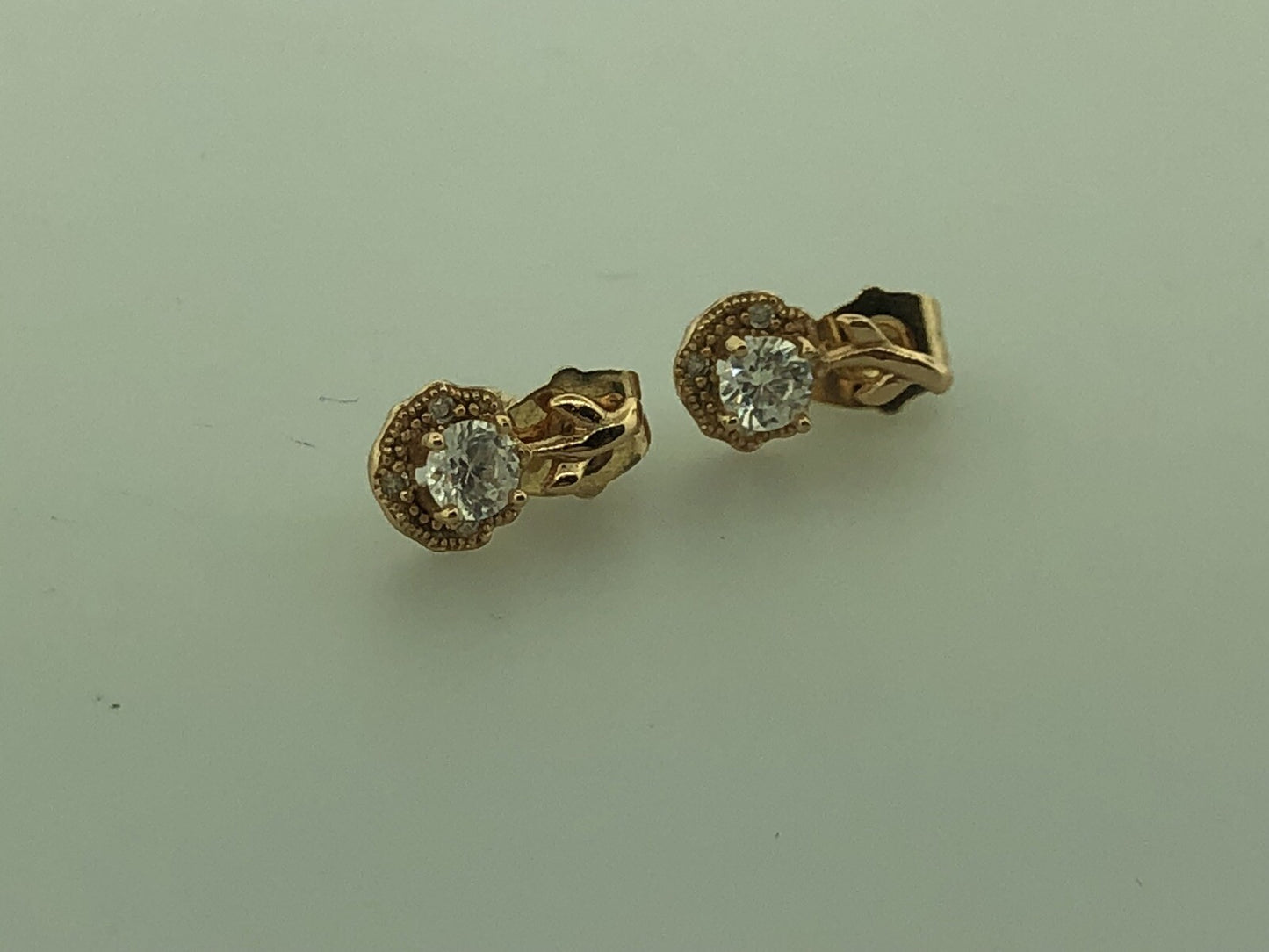Vintage Costume Gold Toned Cubic Zirconia CZ Flower Drop Stud Earrings