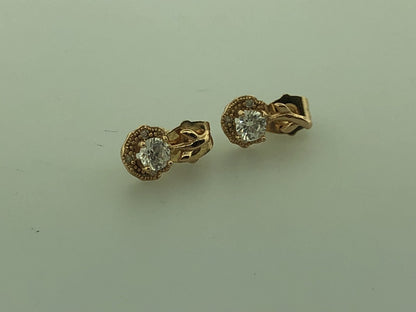 Vintage Costume Gold Toned Cubic Zirconia CZ Flower Drop Stud Earrings