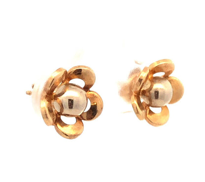Designer Milor Spain 14K Yellow White Gold Two Tone Flower Stud Earrings
