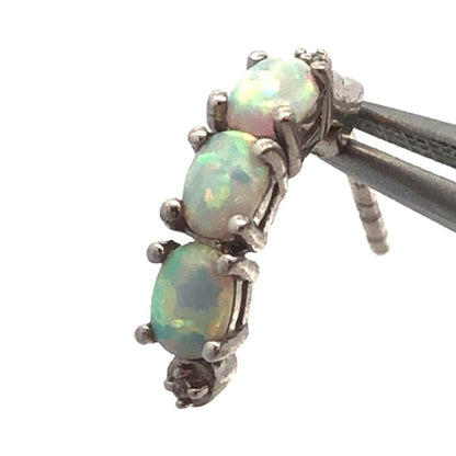 Designer 925 Sterling Silver Oval Opal Cubic Zirconia Half Hoop Stud Earrings