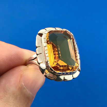 Designer 925 Sterling Silver Rectangle Orange Cubic Zirconia CZ Solitaire Ring