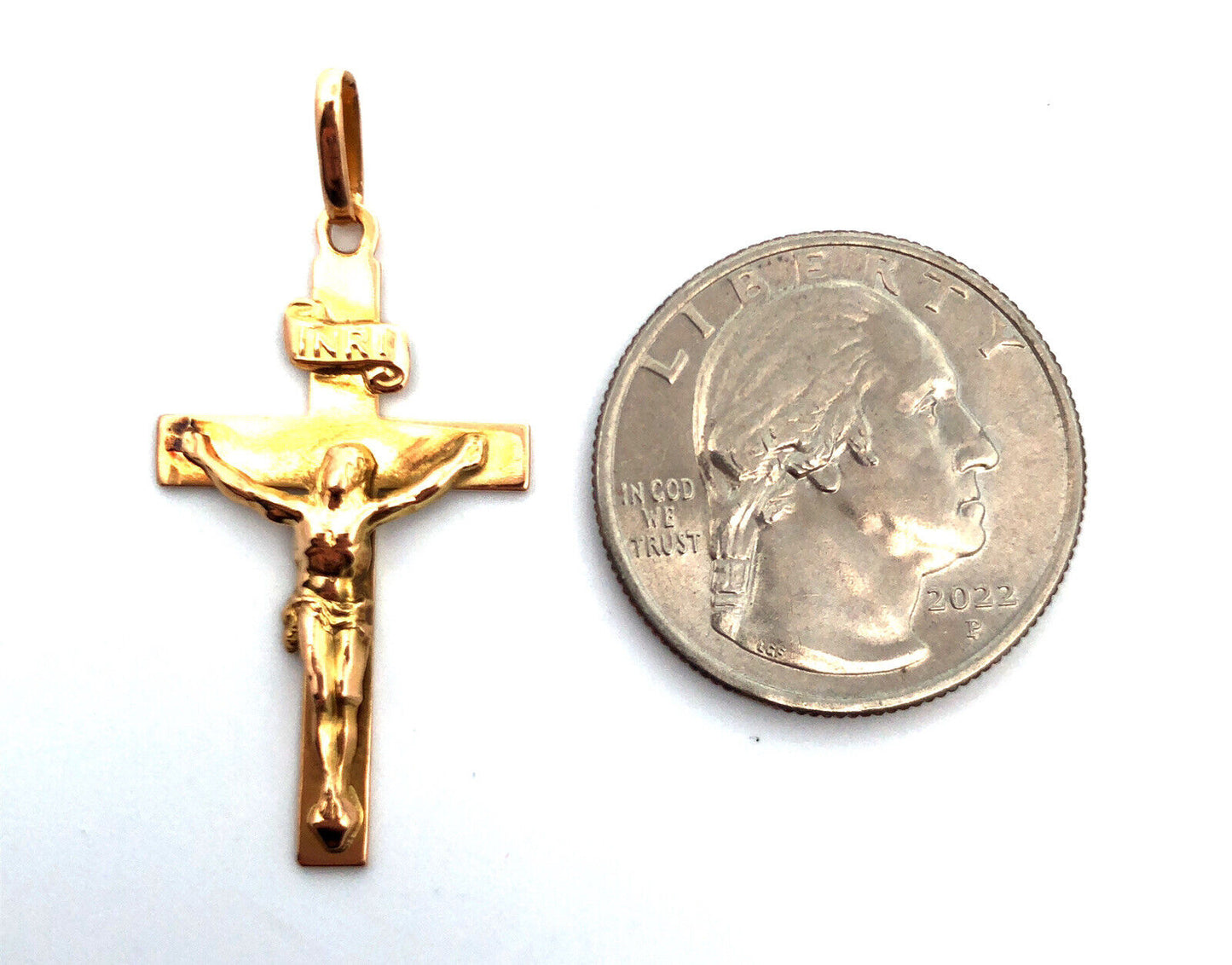 Designer 18K Yellow Gold Cross Crucifix Catholic Pendant