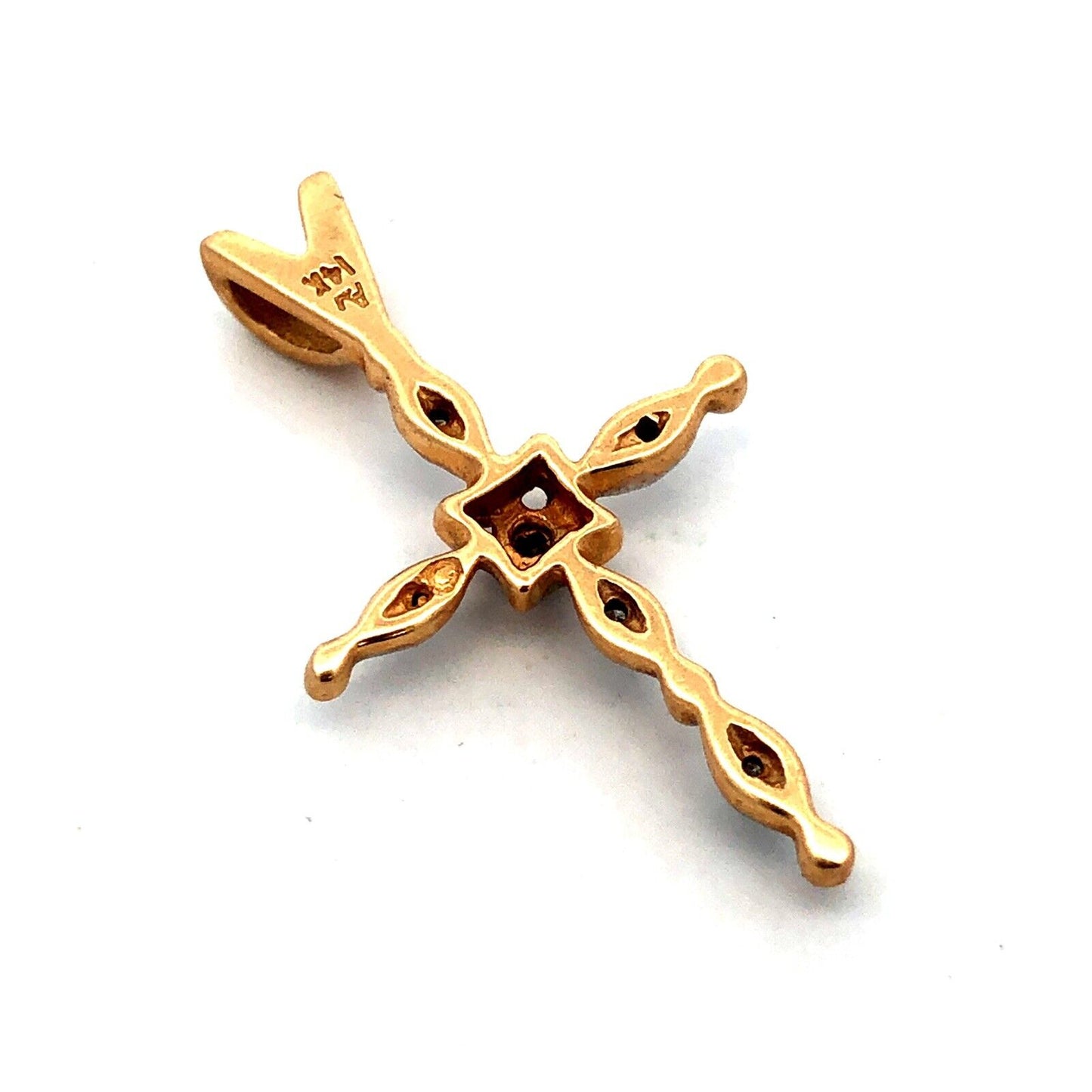 Designer AV 14K Yellow Gold Round Diamond Religious Communion Cross Pendant