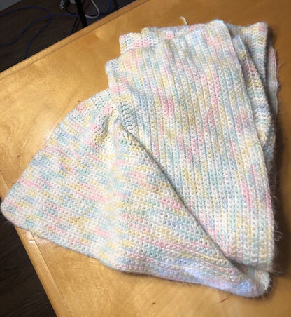 Hand Crocheted Knitted Pastel Yellow White Green Blue Pink Unisex Baby's Blanket