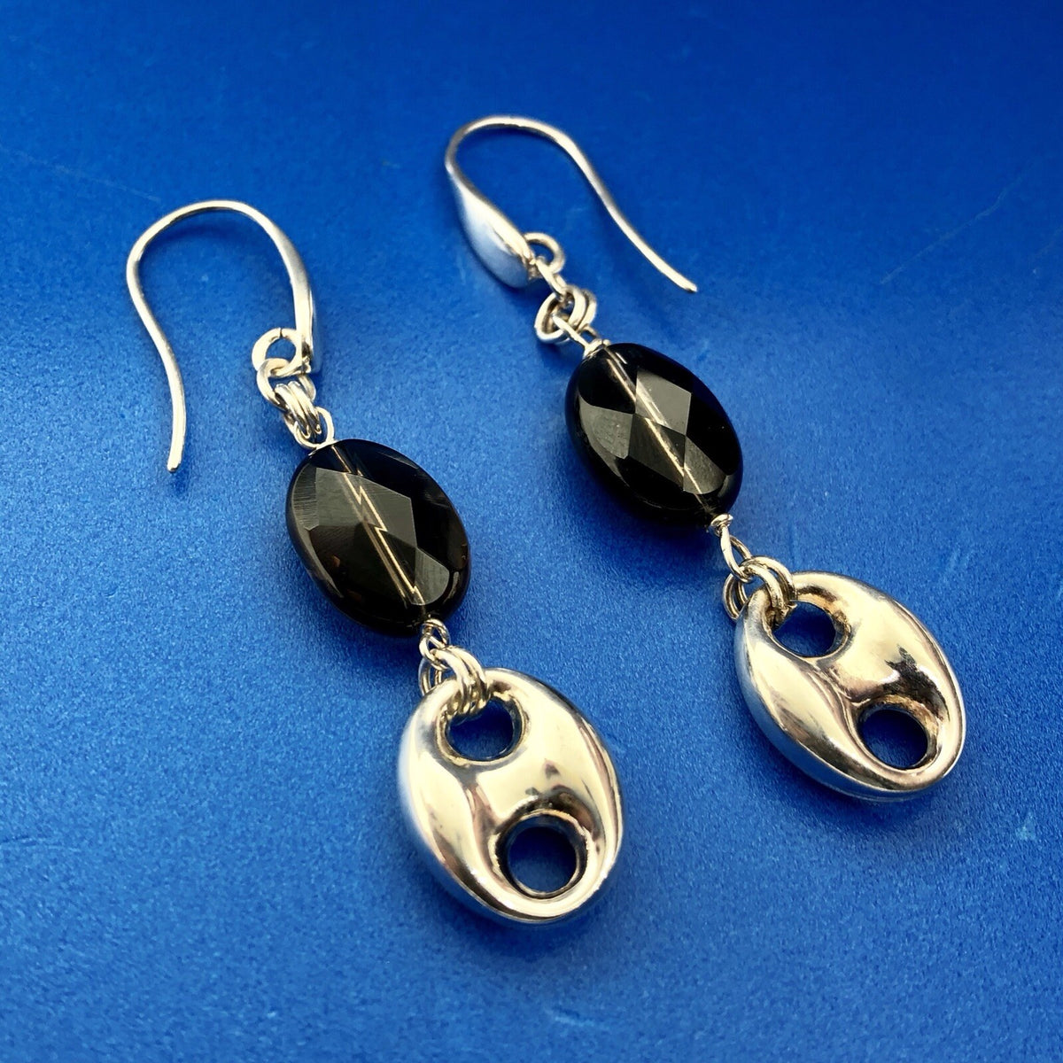 Designer Italy Sterling Silver 925 Smoky Quartz Topaz Modernist Dangle Earrings