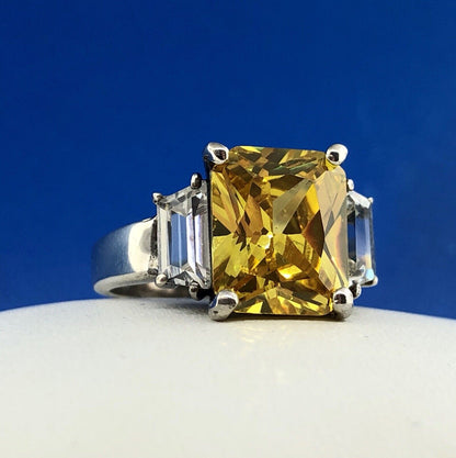 Dramatic Sterling Silver 925 Yellow White CZ Statement Fashion Cocktail Ring