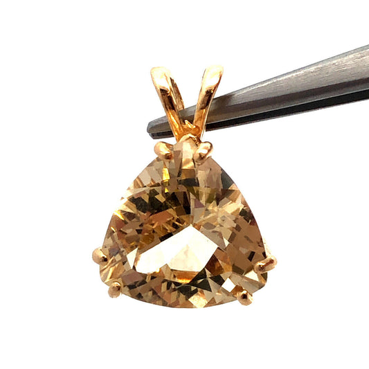 14K Yellow Gold Designer Trillion Cut Honey Lemon Quartz Solitaire Pendant