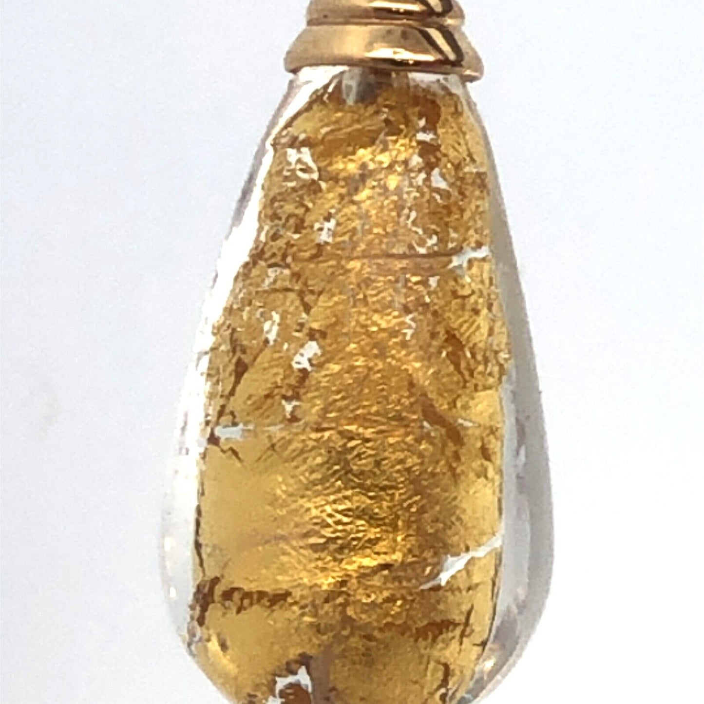 Designer MC 14K Yellow Gold Hand Blown Gold Leaf Glass Teardrop Pendant