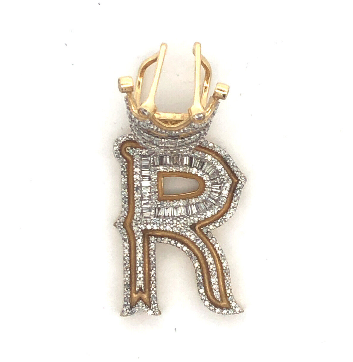 Designer Dadwani 10K Yellow Gold Diamond Initial R & Crown Statement Pendant