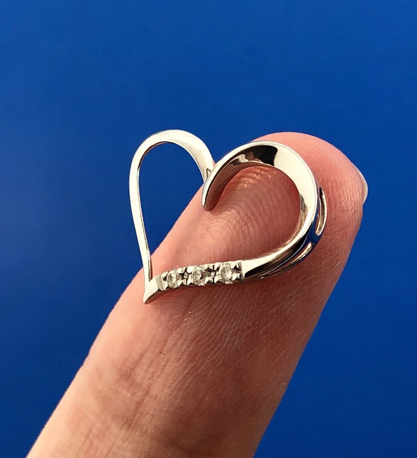 Vintage 10K White Gold Diamond Modernist Abstract Heart Sweetheart Pendant