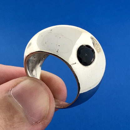 Designer Givenchy 925 Sterling Silver Round Smoky Quartz Modernist Dome Ring