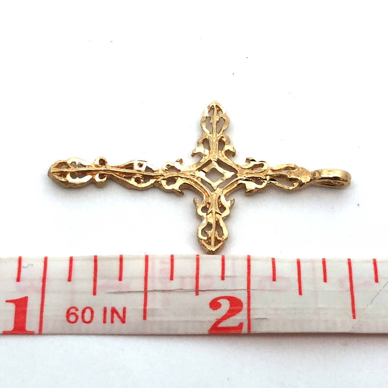 Designer ASJ 14K Yellow Gold Filigree Scroll Detailed Religious Cross Pendant