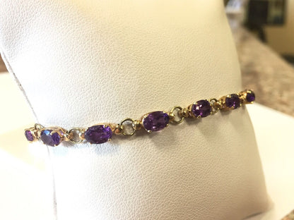 10k Yellow Gold Oval Amethyst February Birthday Anniversary Tennis Bracelet