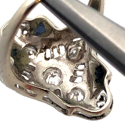Vintage Art Deco 14K White Gold Diamond Lab Created Sapphire Filigree Oval Ring