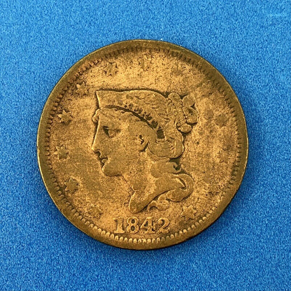1842 P Liberty Head Braided Hair Large Copper Cent Better Philadelphia Mint Coin