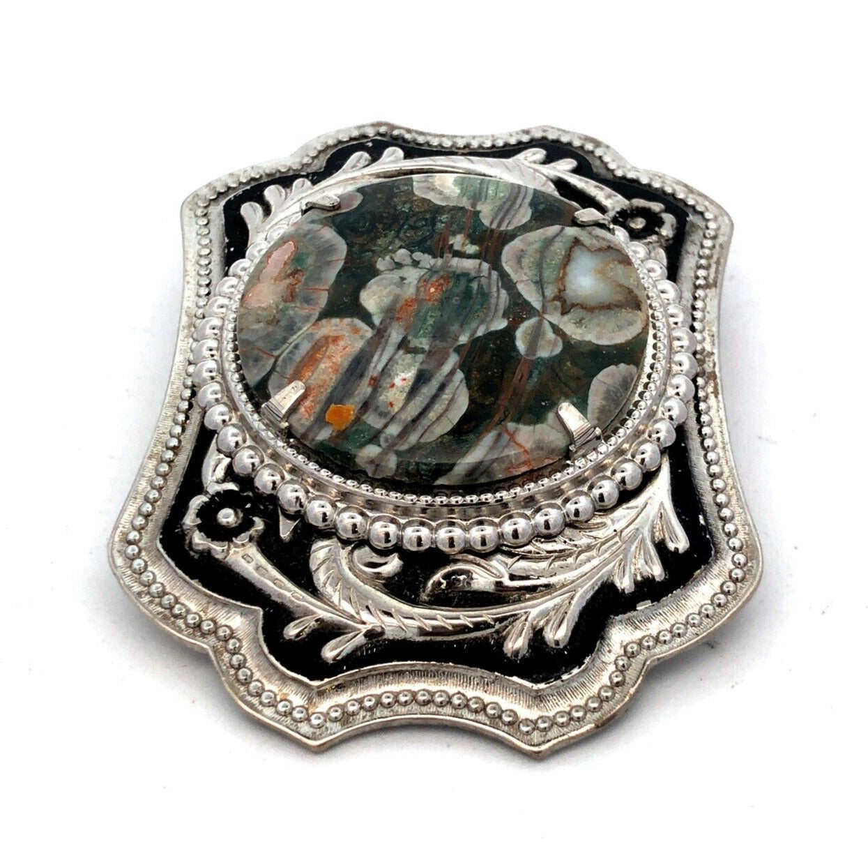 Southwestern Silver Tone Turitella Agate Floral Design Statement Belt Buckle