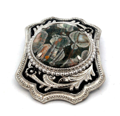 Southwestern Silver Tone Turitella Agate Floral Design Statement Belt Buckle