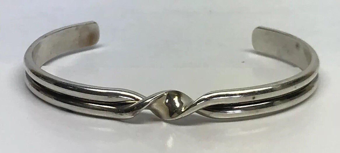 Vintage Sterling Silver 925 Modernist Twist Open Cuff Bracelet
